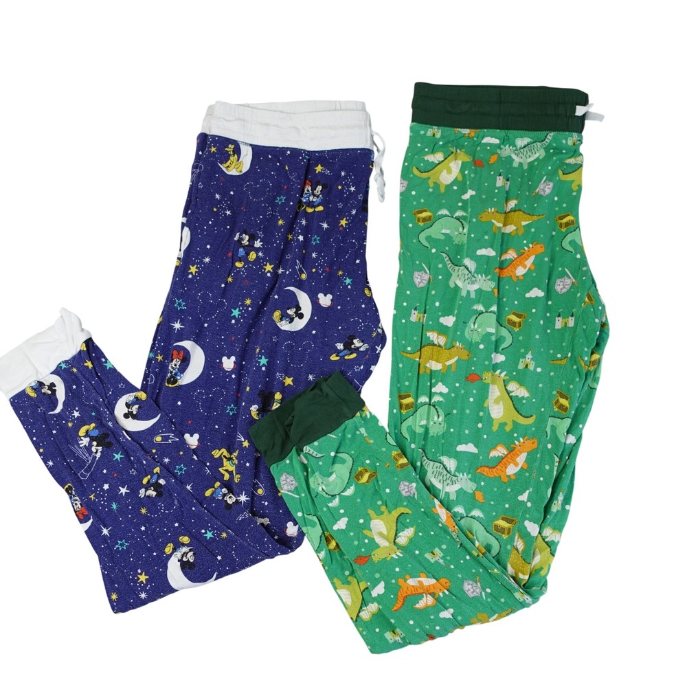 Little Sleepies PJ Pants Womens M Bamboo Blue Disney Mickey Green Dragon 2 Pair